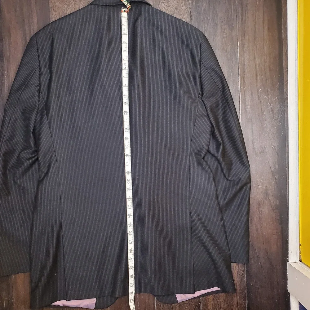 Billy London Mens Sport Coat 40L Black Pinstripe Poly Blend Blazer Jacket 2 Vent